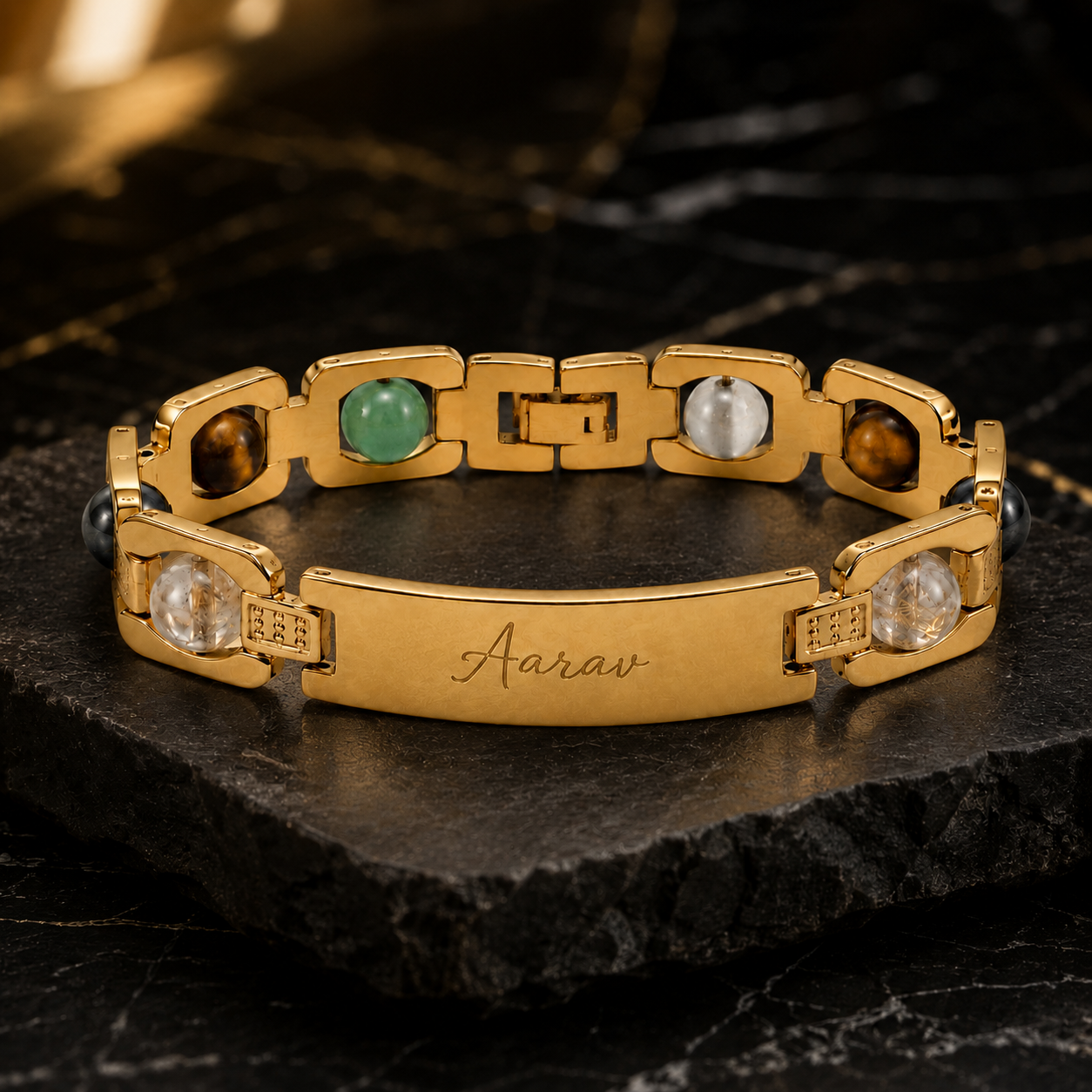 Personalized Gold Stone Bracelet for Men
