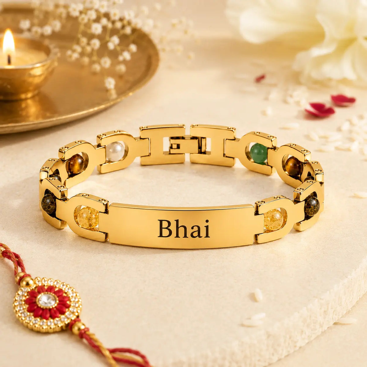 Arc Stone Rakhi - Gold