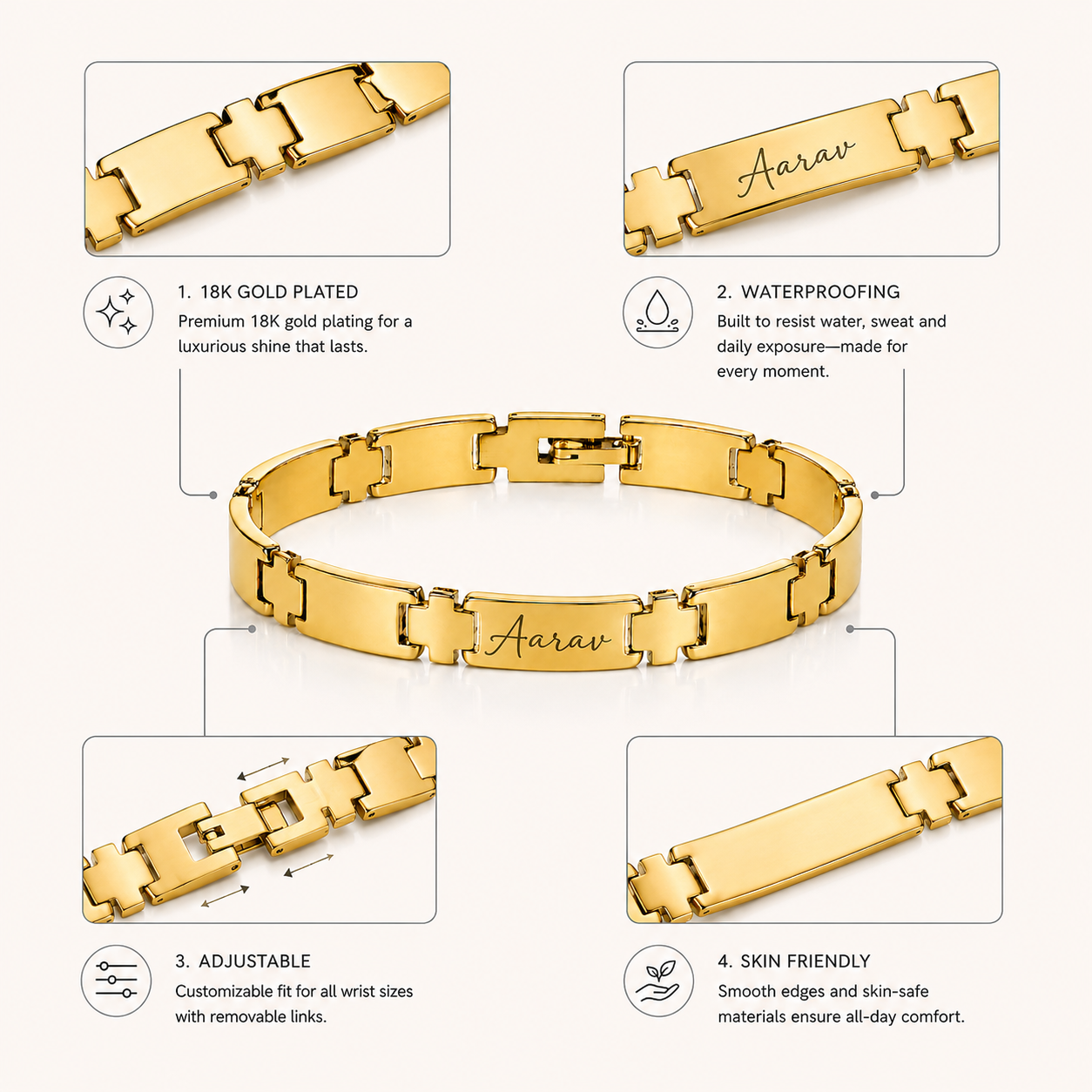 Personalized Gold Stainless Steel Name Bracelet