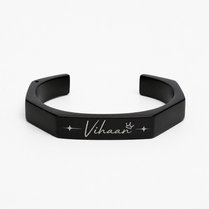 Personalized Black Stainless Steel Cuff Bracelet