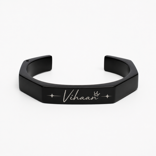 Personalized Black Stainless Steel Cuff Bracelet