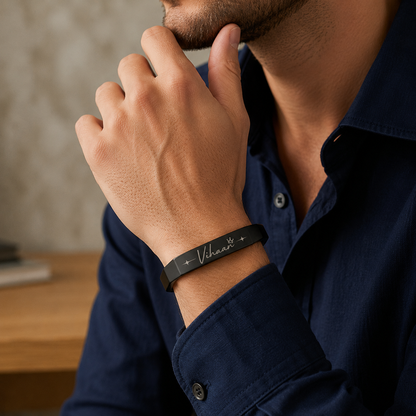 Personalized Black Stainless Steel Cuff Bracelet
