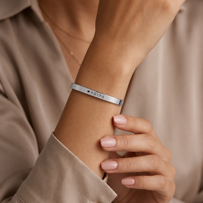 Personalized Silver Stainless Steel Cuff Bracelet