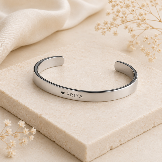 Personalized Silver Stainless Steel Cuff Bracelet