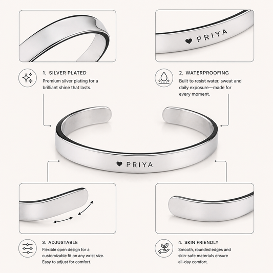 Personalized Silver Stainless Steel Cuff Bracelet