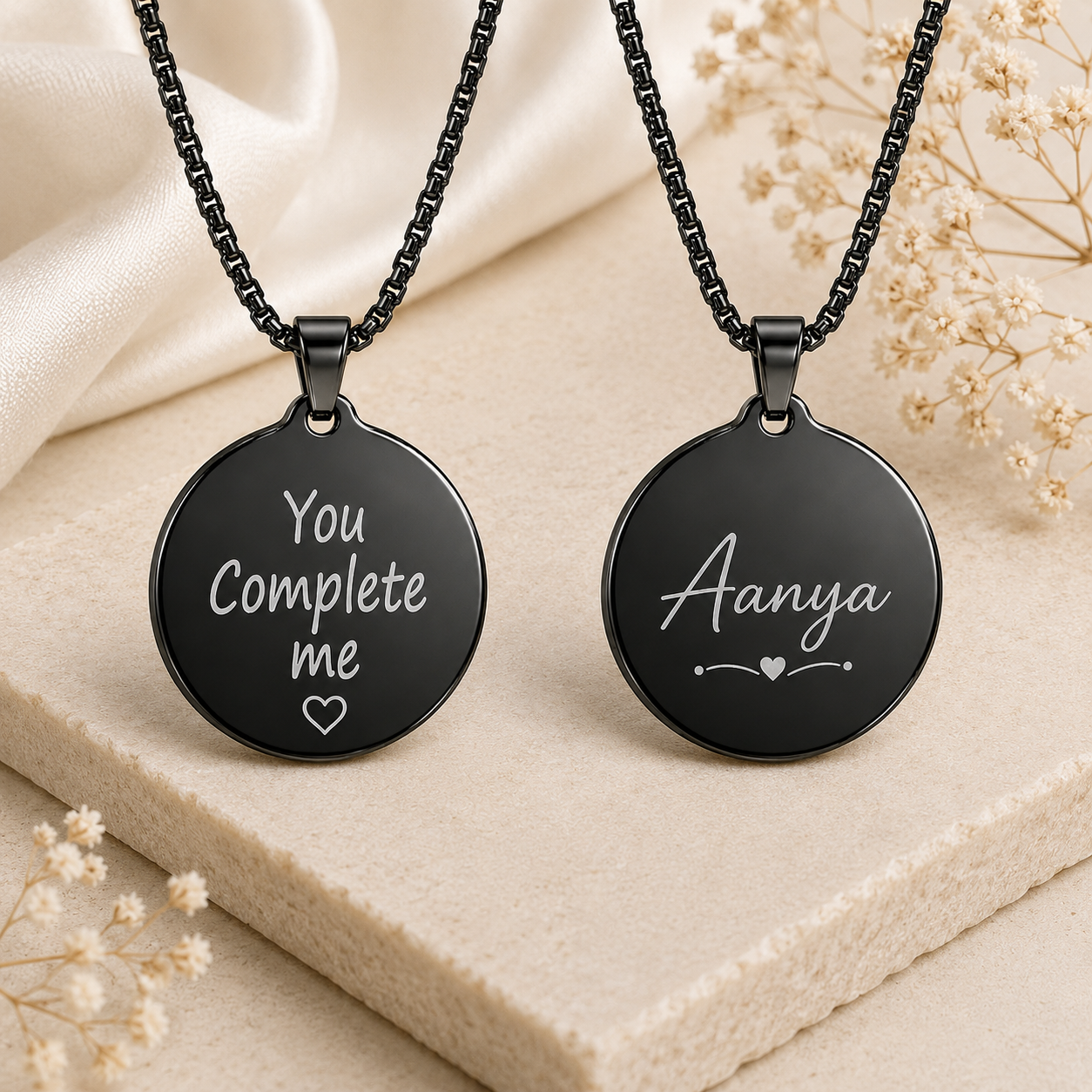 Personalized Black Round Pendant Name Necklace