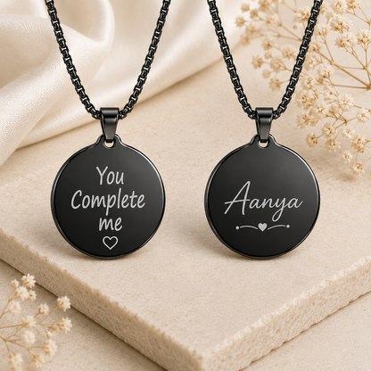 Personalized Black Round Pendant Name Necklace