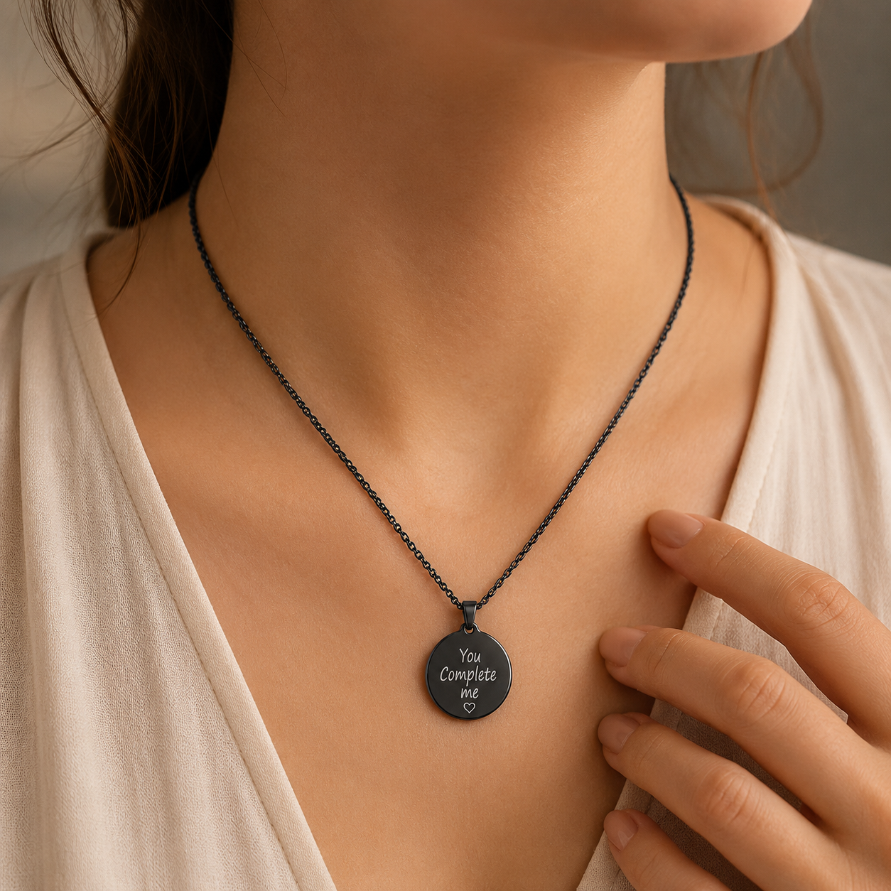 Personalized Black Round Pendant Name Necklace