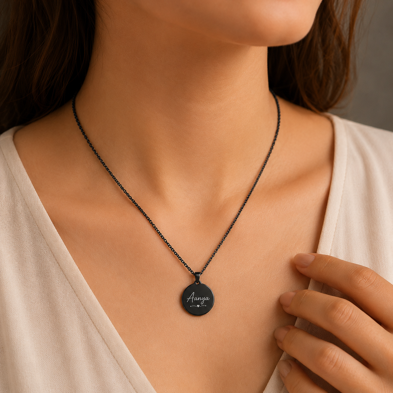 Personalized Black Round Pendant Name Necklace