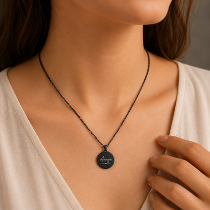 Personalized Black Round Pendant Name Necklace