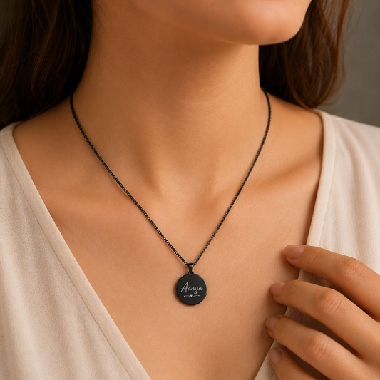 Personalized Black Round Pendant Name Necklace