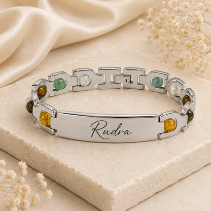 Personalized Gemstone Stainless Steel Name Bracelet