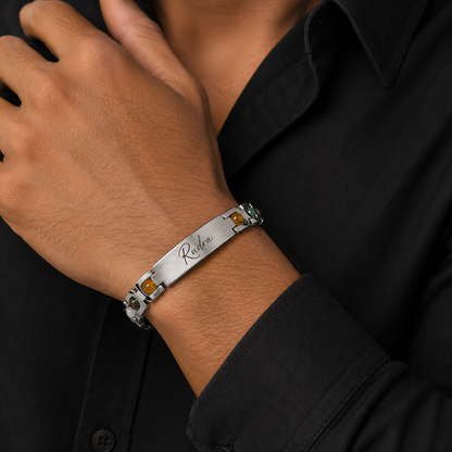 Personalized Gemstone Stainless Steel Name Bracelet
