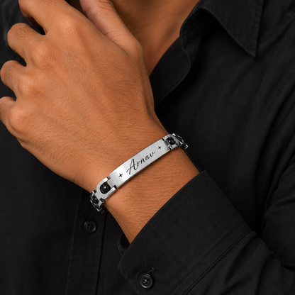 Personalized Black Bead Name Steel Bracelet