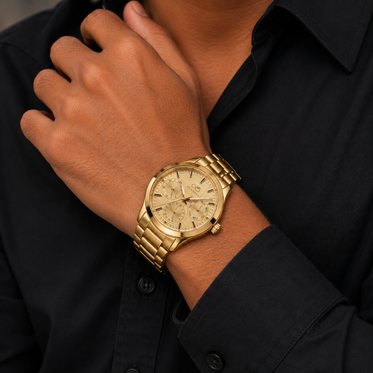Luxury Gold Multifunction Stainless Steel Watch