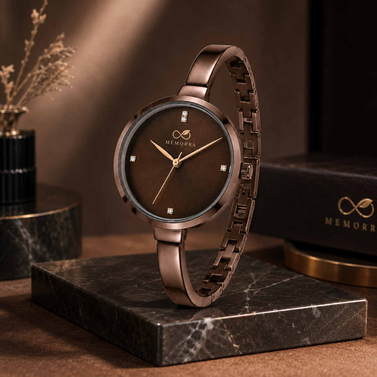 Elegant Brown Stainless Steel Women's Watch