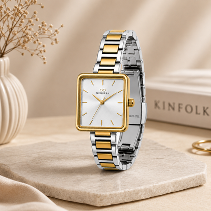 Elegant Two-Tone Square Women's Analog Watch