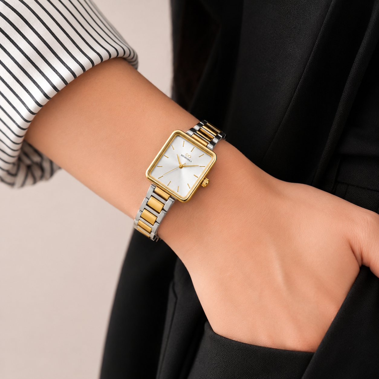 Elegant Two-Tone Square Women's Analog Watch