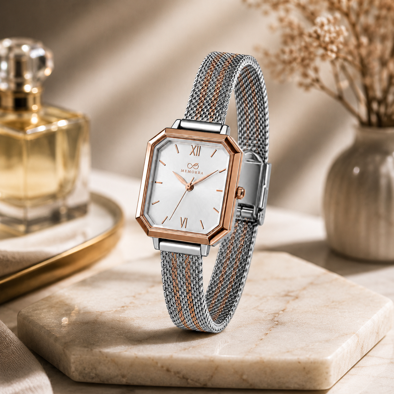 Elegant Two-Tone Mesh Strap Women's Watch