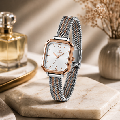 Elegant Two-Tone Mesh Strap Women's Watch