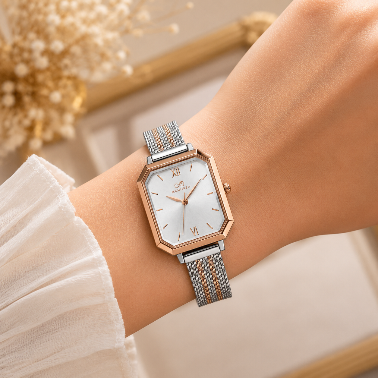Elegant Two-Tone Mesh Strap Women's Watch