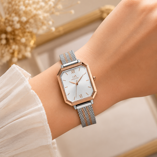 Elegant Two-Tone Mesh Strap Women's Watch