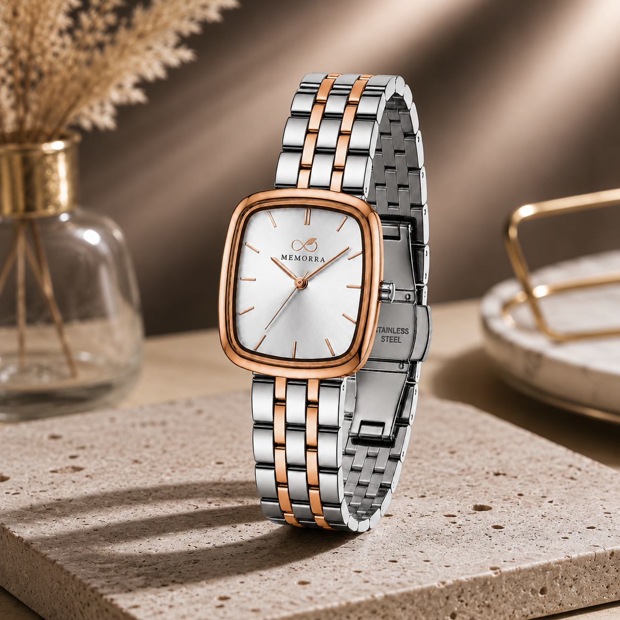 Elegant Two-Tone Rectangular Women's Watch