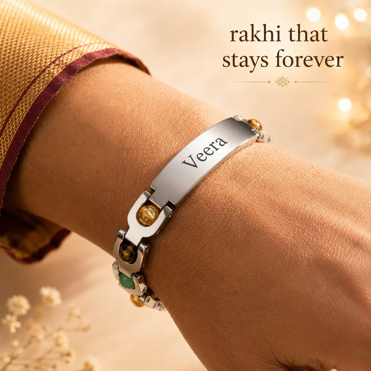 Arc Stone Rakhi - Silver