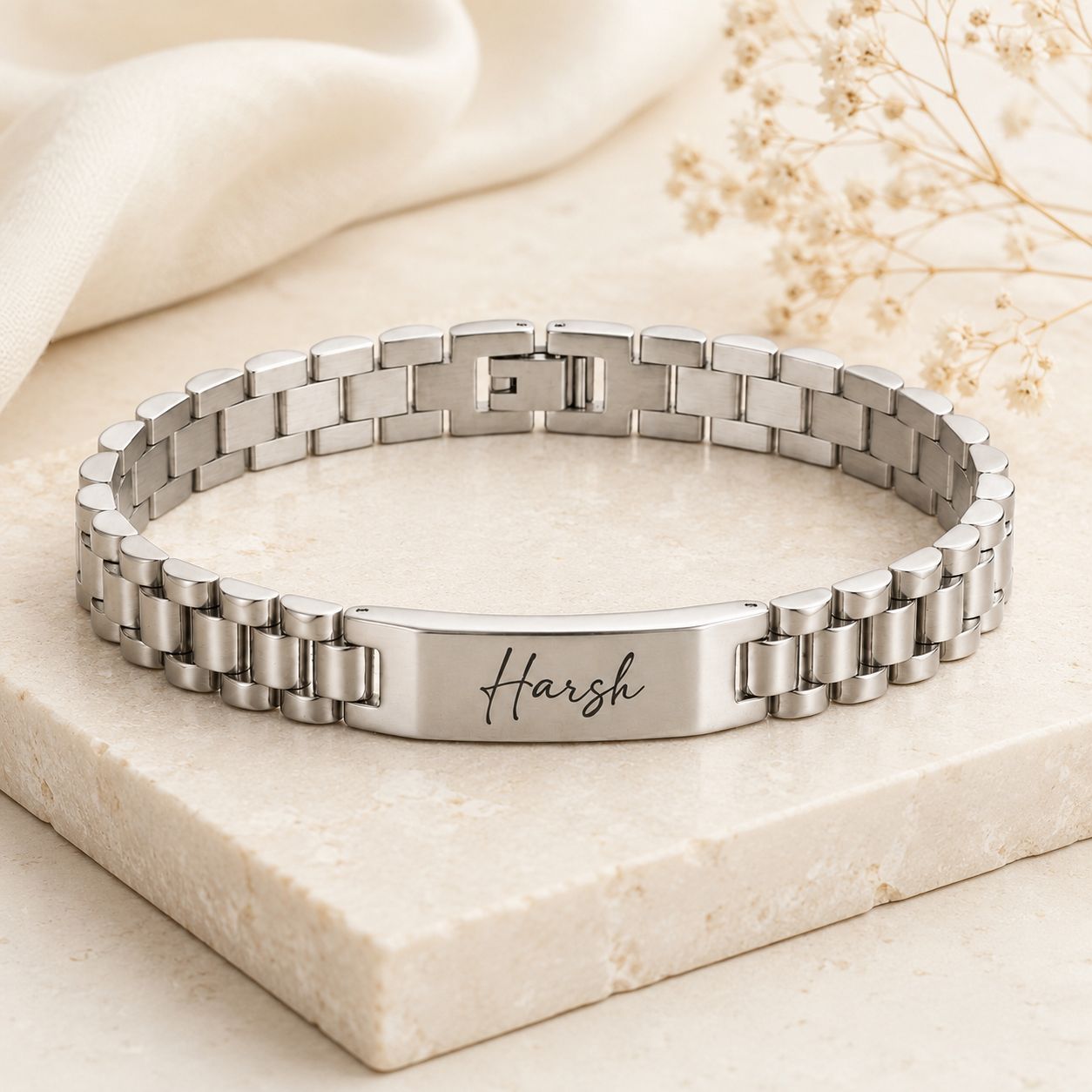 Personalized Stainless Steel Engraved Name Bracelet