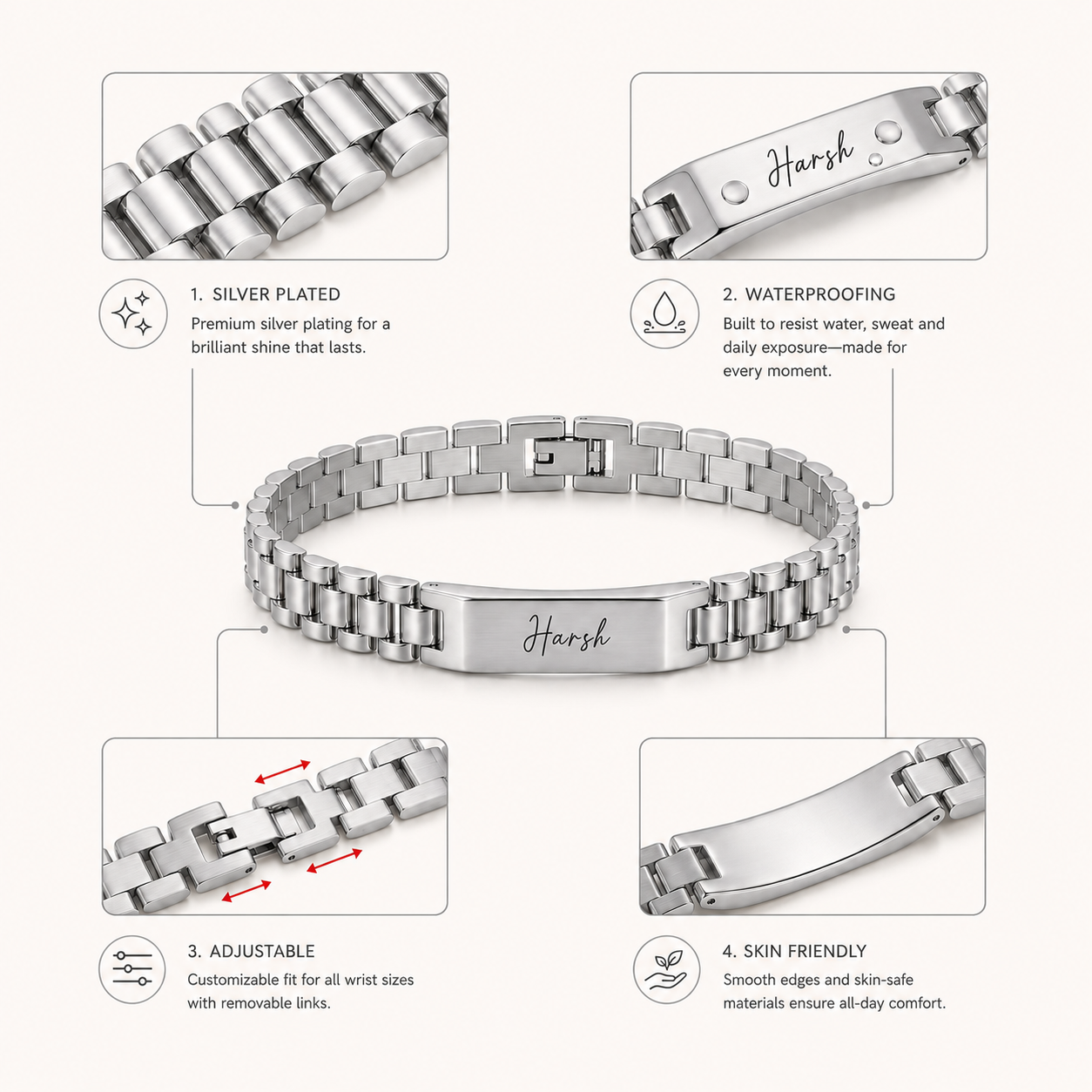 Personalized Stainless Steel Engraved Name Bracelet