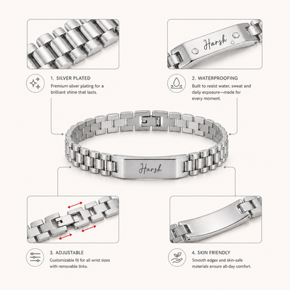 Personalized Stainless Steel Engraved Name Bracelet